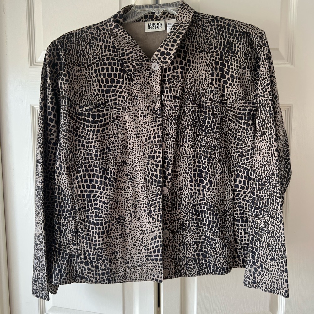 Chico's Black and Cream Animal Print Jacket